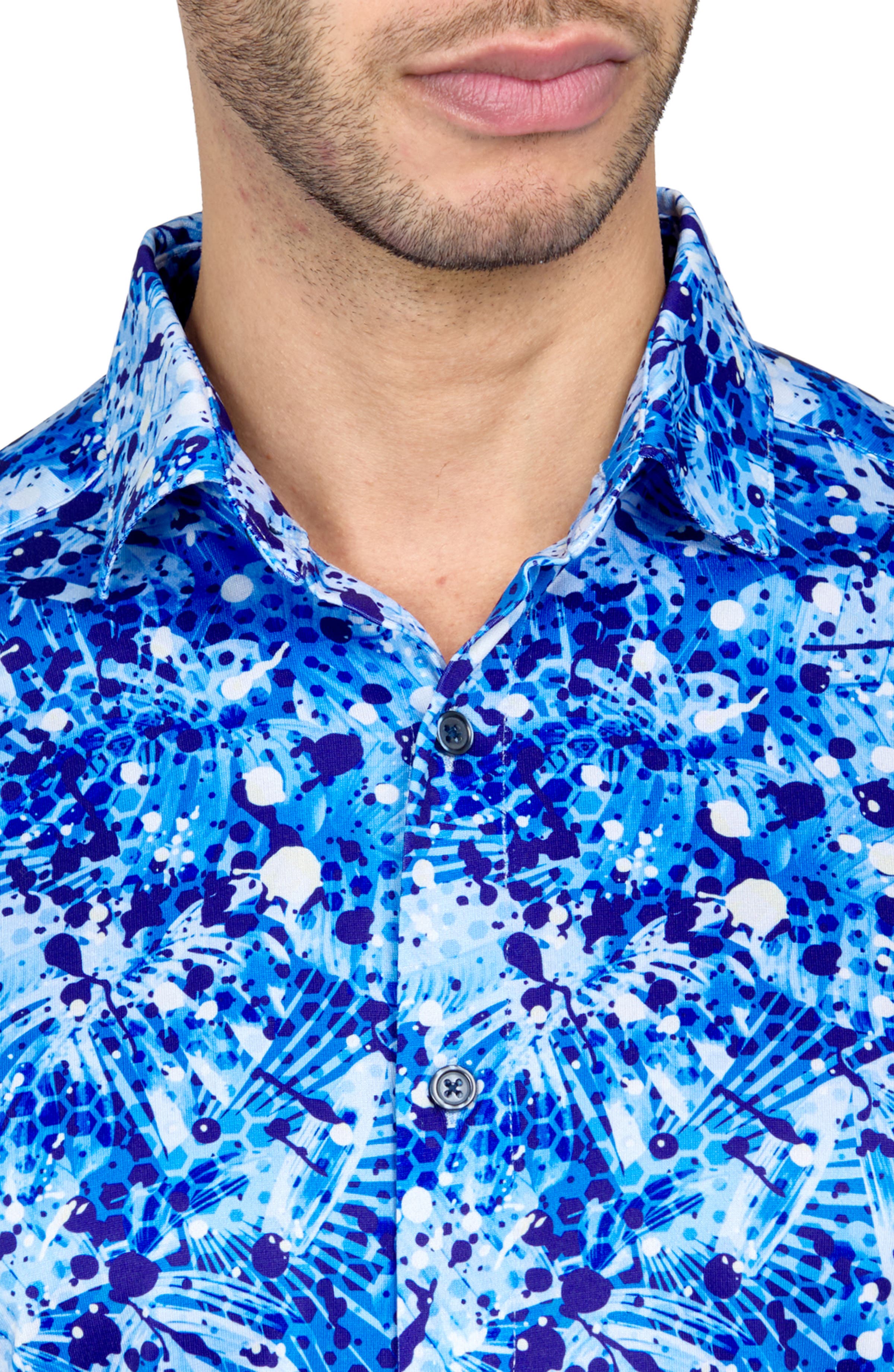 Regular Fit Palm Splatter Print Recycled Performance Golf Button-Down Shirt - image 2