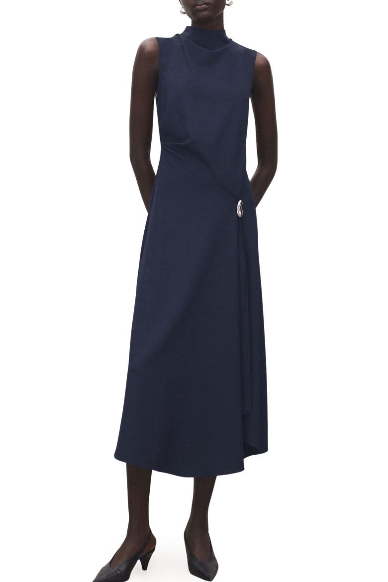 Mock Neck Midi Dress, Main, color, DARK NAVY