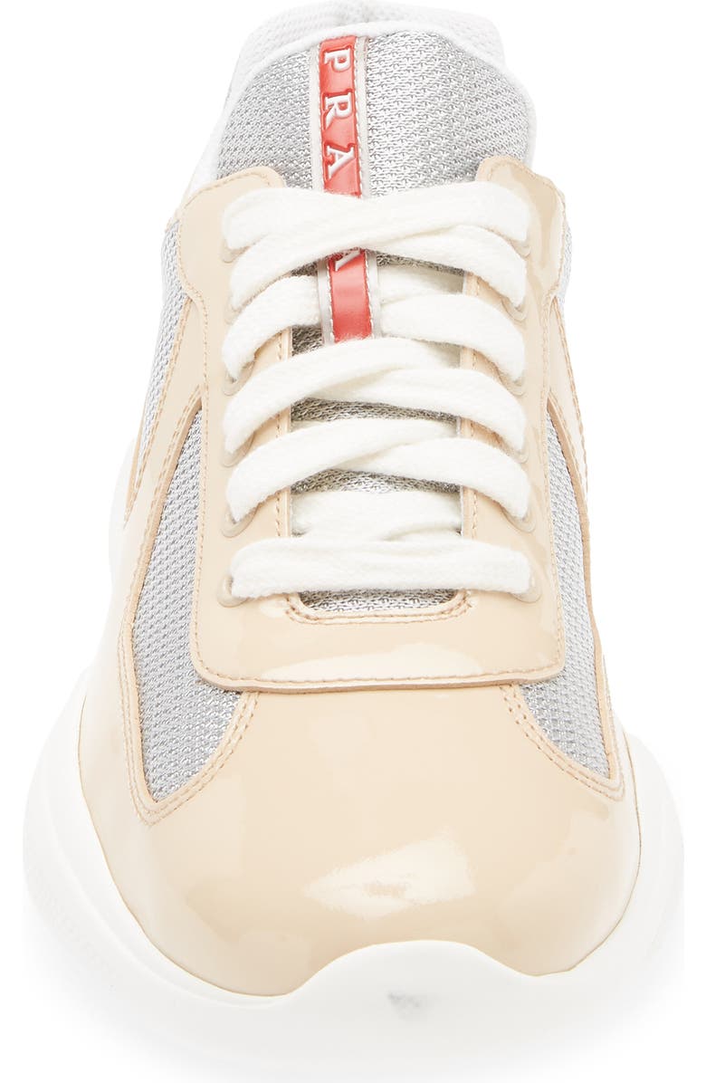 Prada America's Cup Vernice Bike Low Top Sneaker, Alternate, color, Quarzo/ Argento