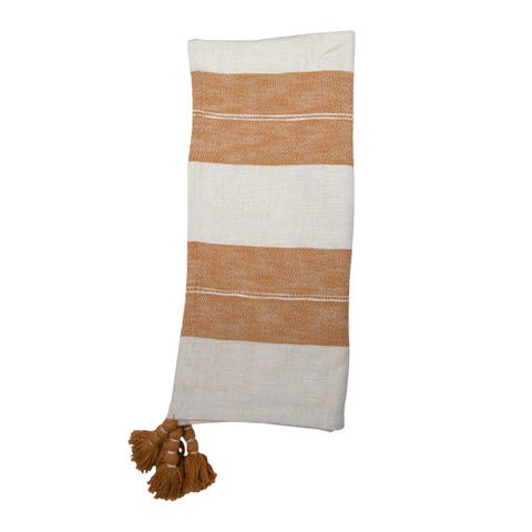Orange Striped Handwoven 100% Cotton Accent Throw Blanket  50 x 60"