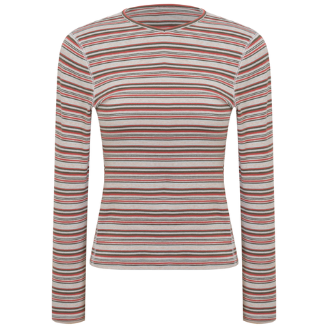 Girl Striped V-Neck Long Sleeve Self-Binding Tee