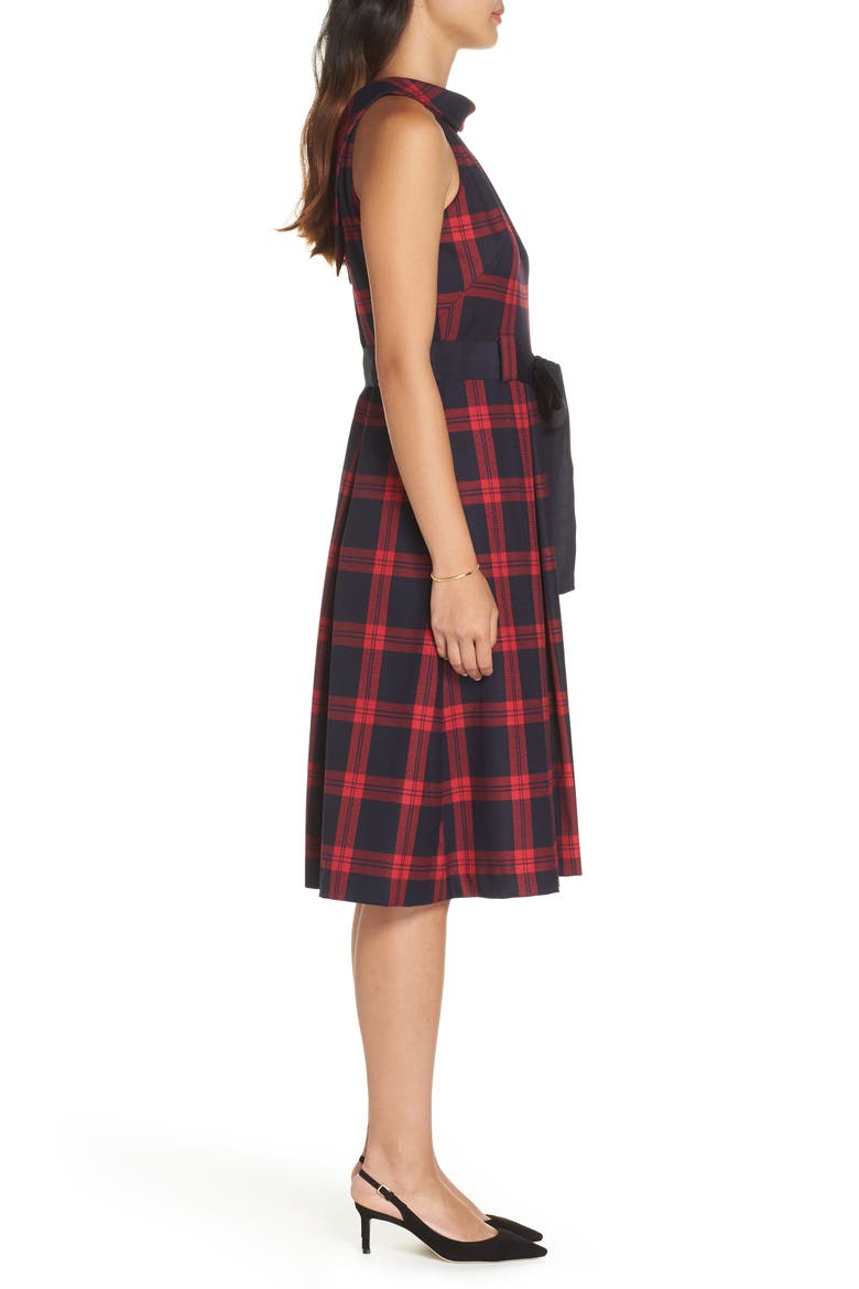Jacquard Fit & Flare Dress, Alternate, color, RED- NAVY PLAID