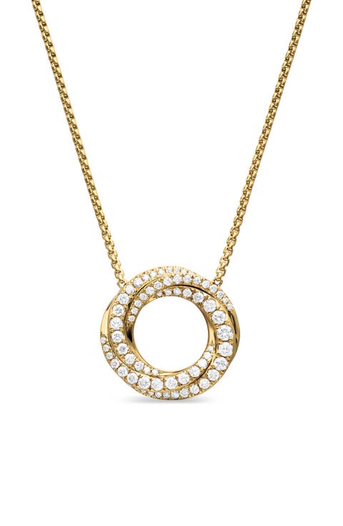 Petite Pavé Crossover Pendant Necklace in 18K Gold with Diamonds