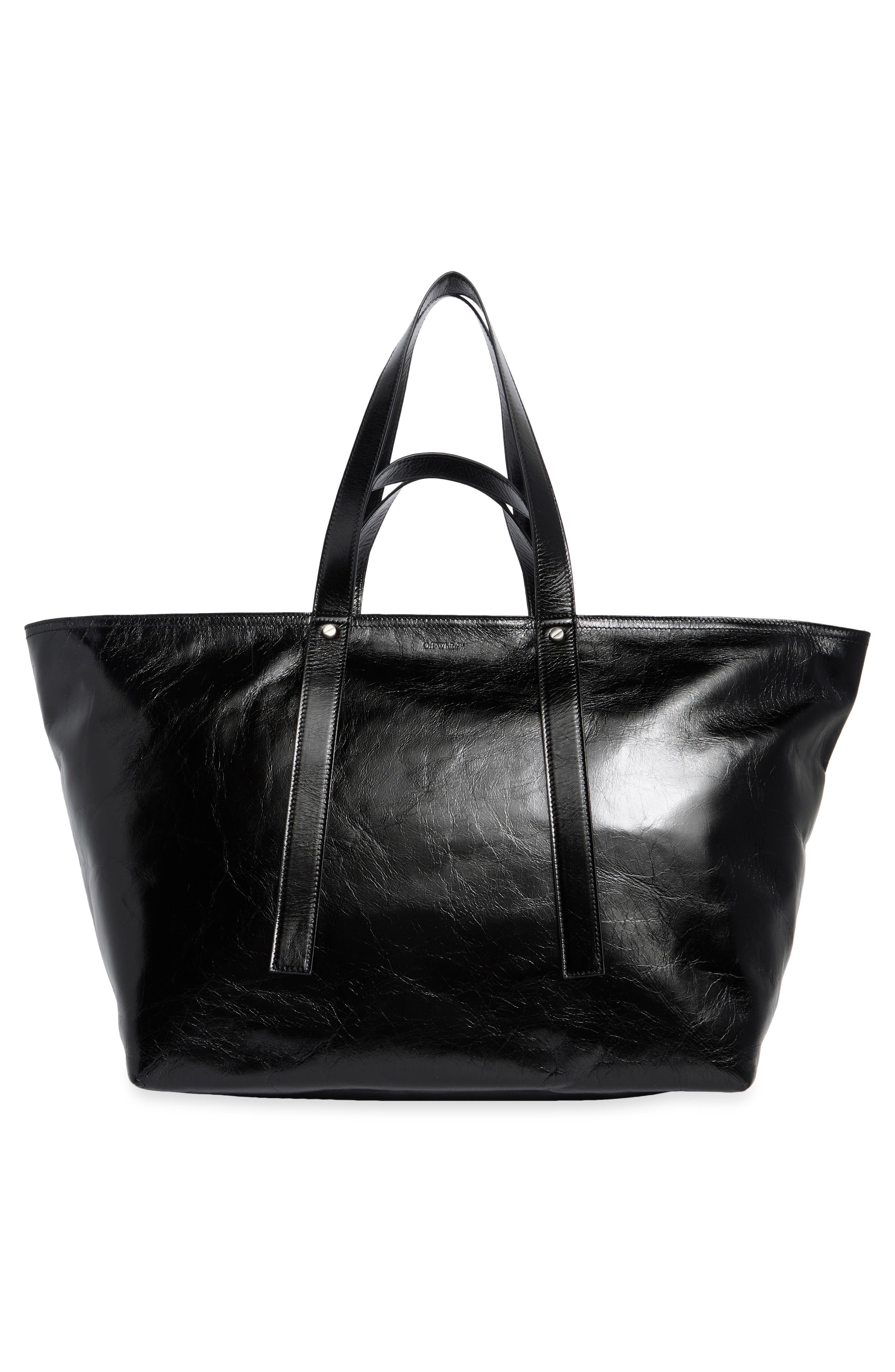 Bookish Day Off Leather Tote Bag, Alternate, color, BLACK