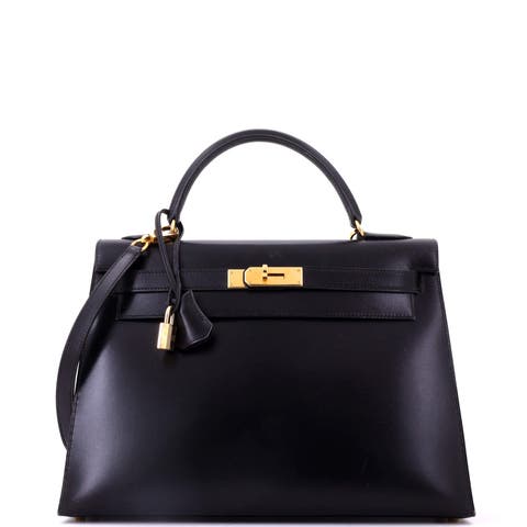 Kelly Handbag Black Box Calf with Gold Hardware 32
