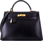 Pre-Owned Hermes Kelly Handbag Black Box Calf with Gold Hardware 32