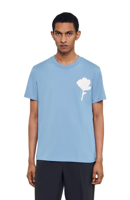 Sandro Cotton Flower Patch T-shirt In Blue