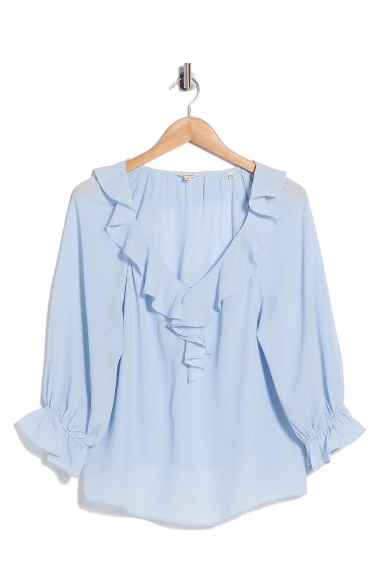 MAX STUDIO Ruffle V-Neck Top, Main, color, Kentucky Blue