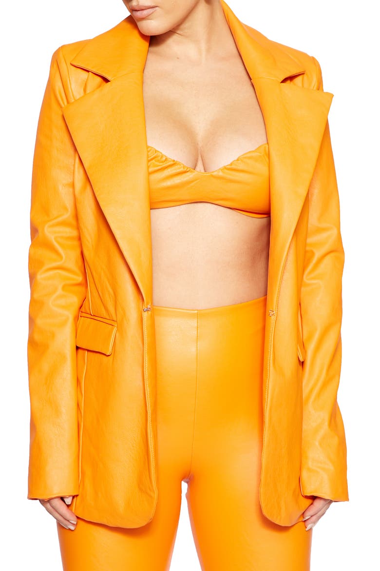 Faux Leather Blazer, Main, color, ORANGE