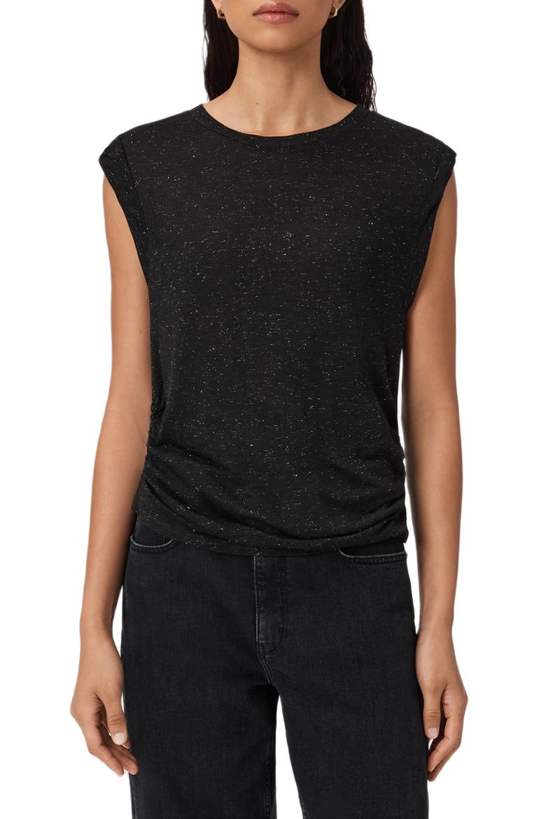 Metallic Cap Sleeve Top, Main, color, BLACK