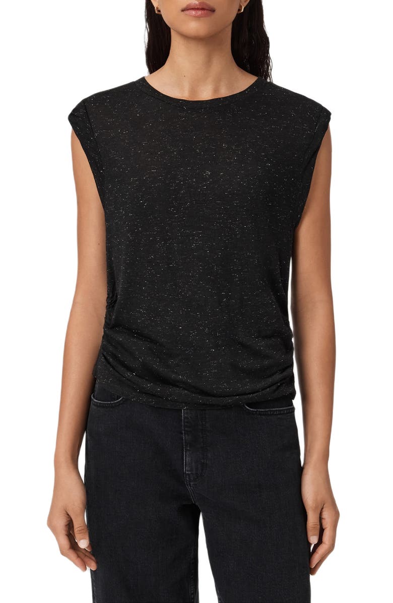AllSaints Metallic Cap Sleeve Top, Main, color, Black