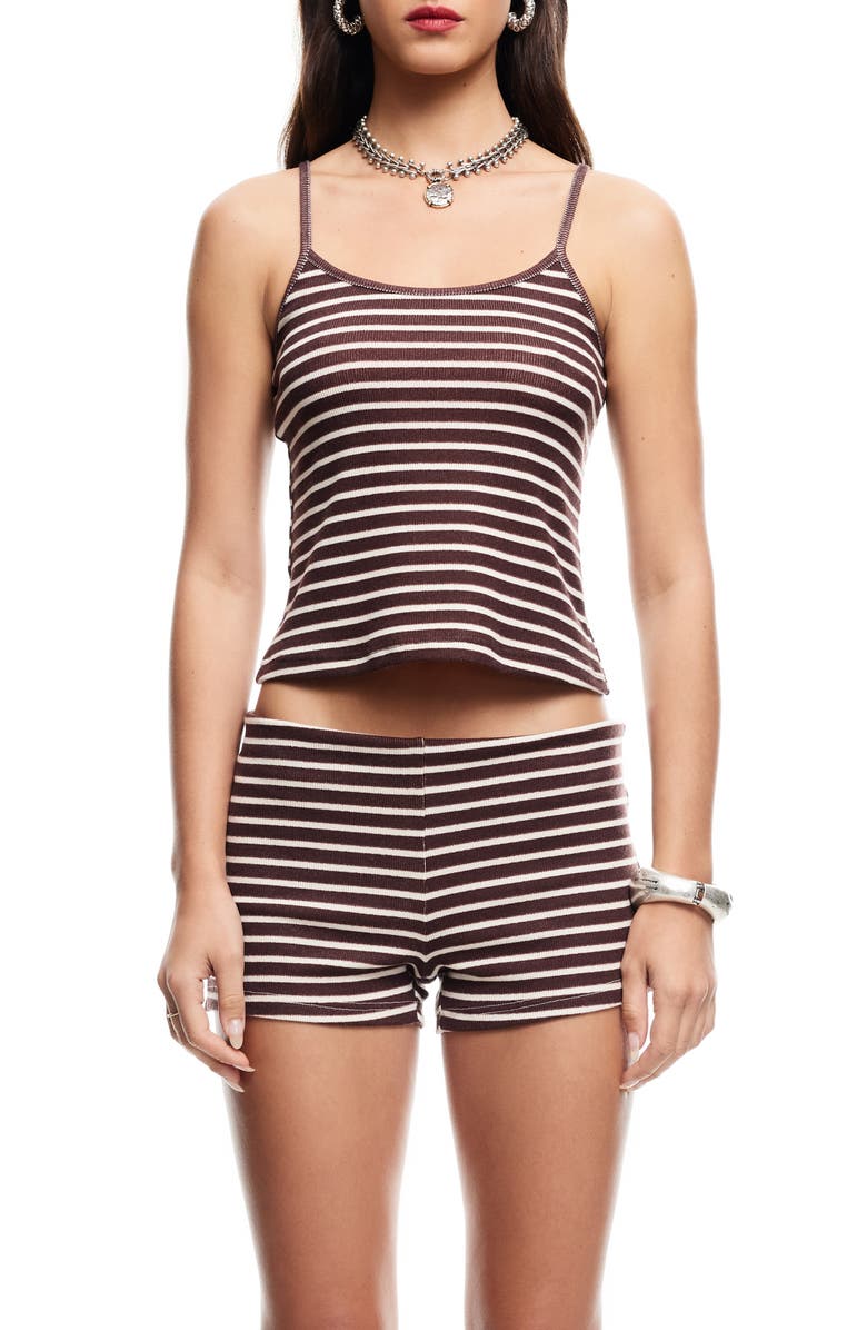 LIONESS Carrie Stripe Knit Camisole, Main, color, Wine Stripe