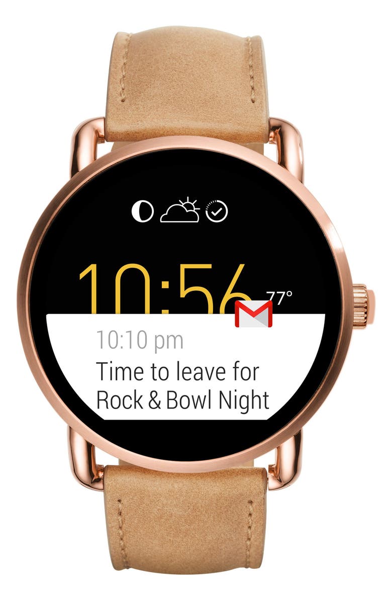Fossil Q Wander Leather Strap Digital Smart Watch, 45mm, Alternate, color, 