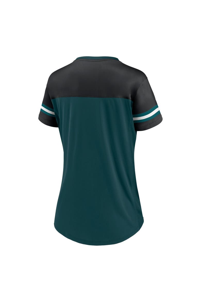 Women's Fanatics Branded Midnight Green/Black Philadelphia Eagles Blitz & Glam Lace-Up V-Neck Jersey T-Shirt, Alternate, color, Green