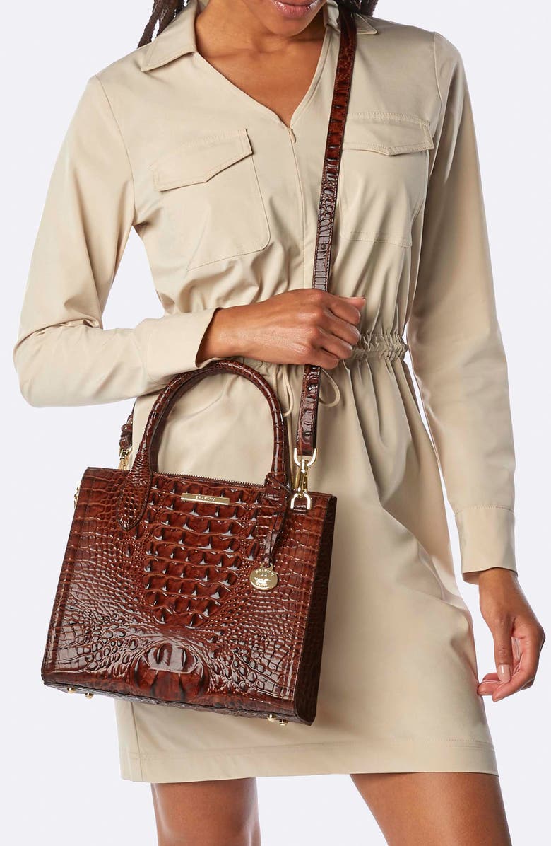 Brahmin Small Caroline Croc Embossed Leather Satchel, Alternate, color, Contour