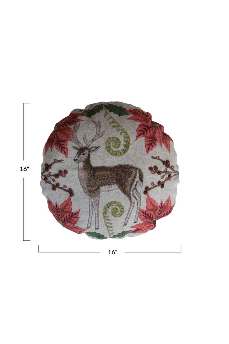 Linen Botanical Pillow with Deer and Cotton Back, Alternate, color, Multicolor