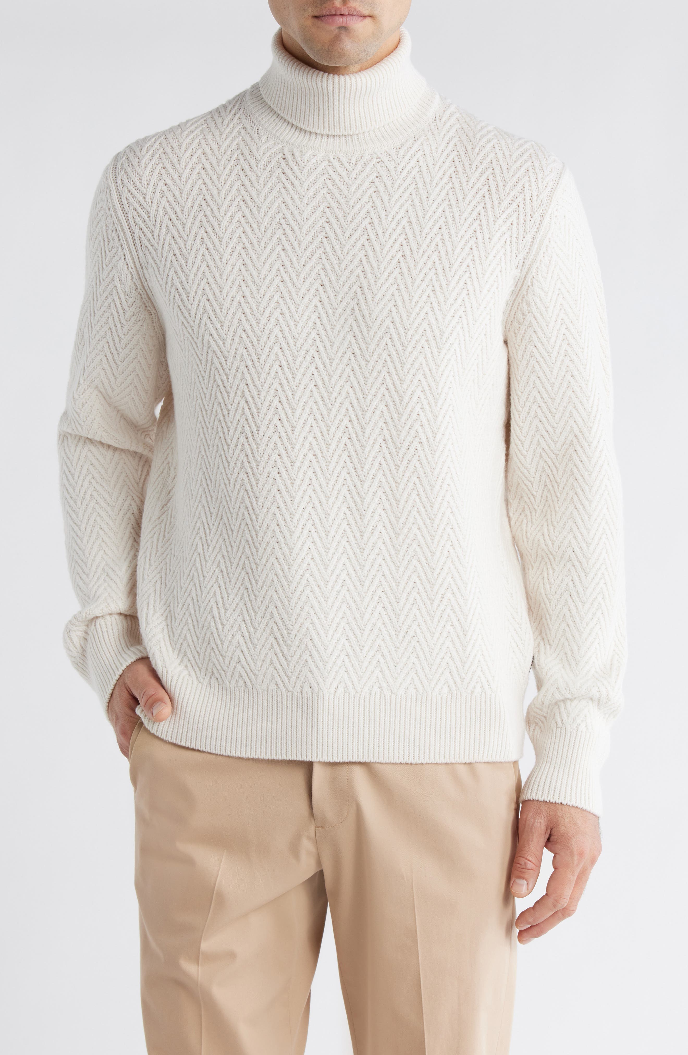 BOSS Hatilo Chevron Stitch Turtleneck Virgin Wool Sweater