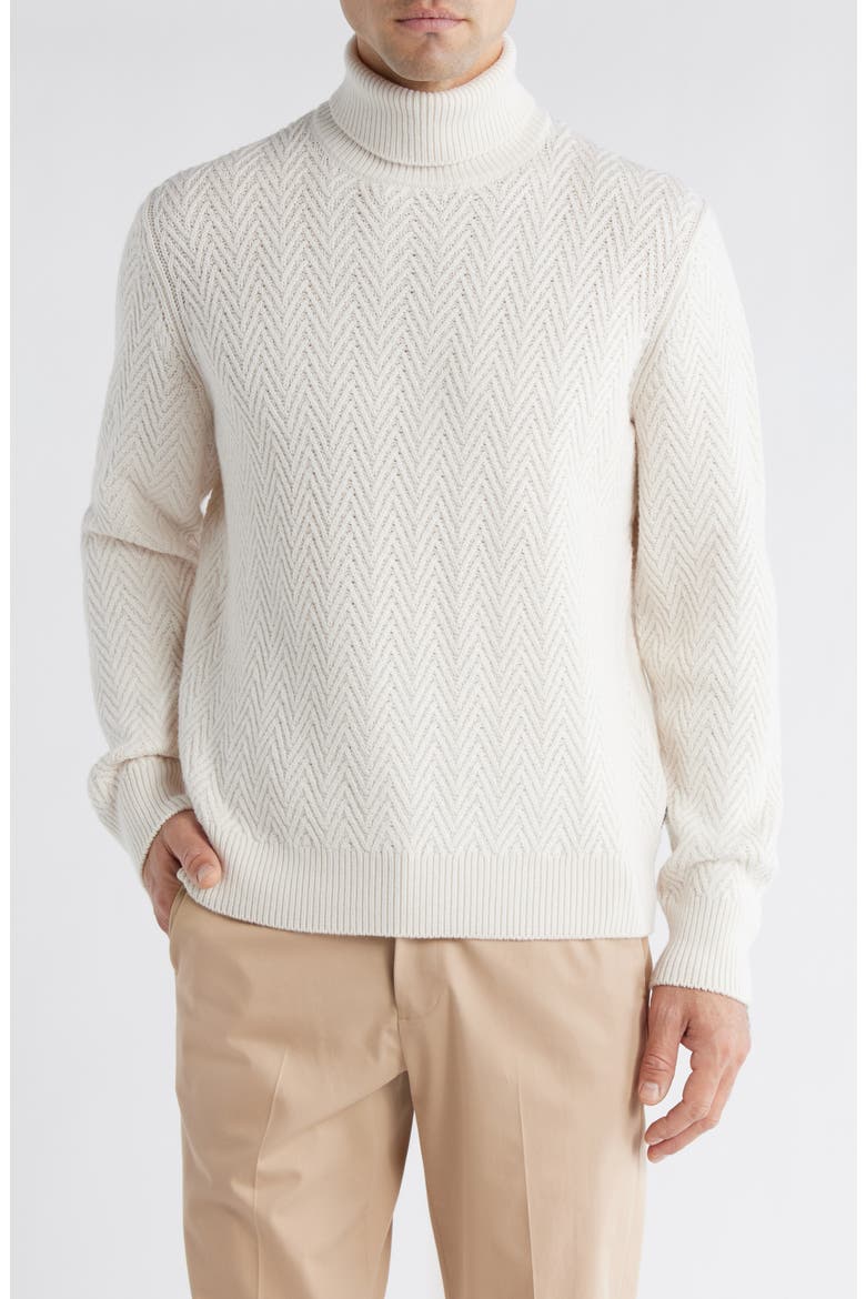 Hatilo Chevron Stitch Turtleneck Virgin Wool Sweater, Main, color, OPEN WHITE