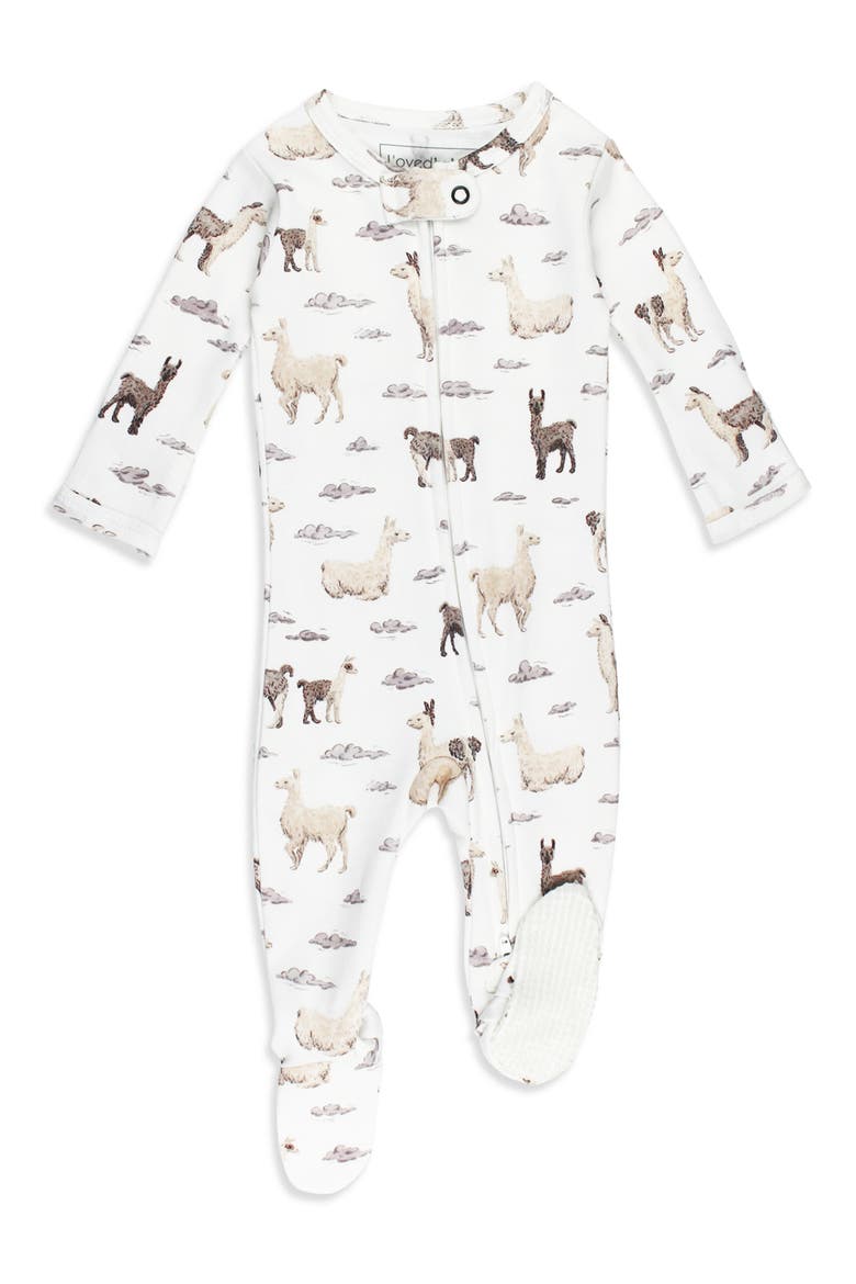Print Organic Cotton Zip Footie, Main, color, LLAMA