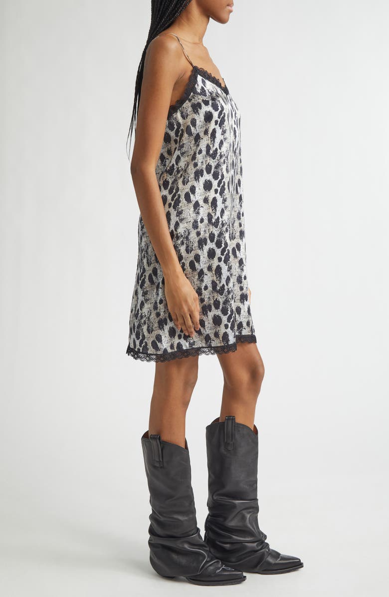 R13 Lace Trim Leopard Print Silk Slipdress, Alternate, color, Black Silver Leopard