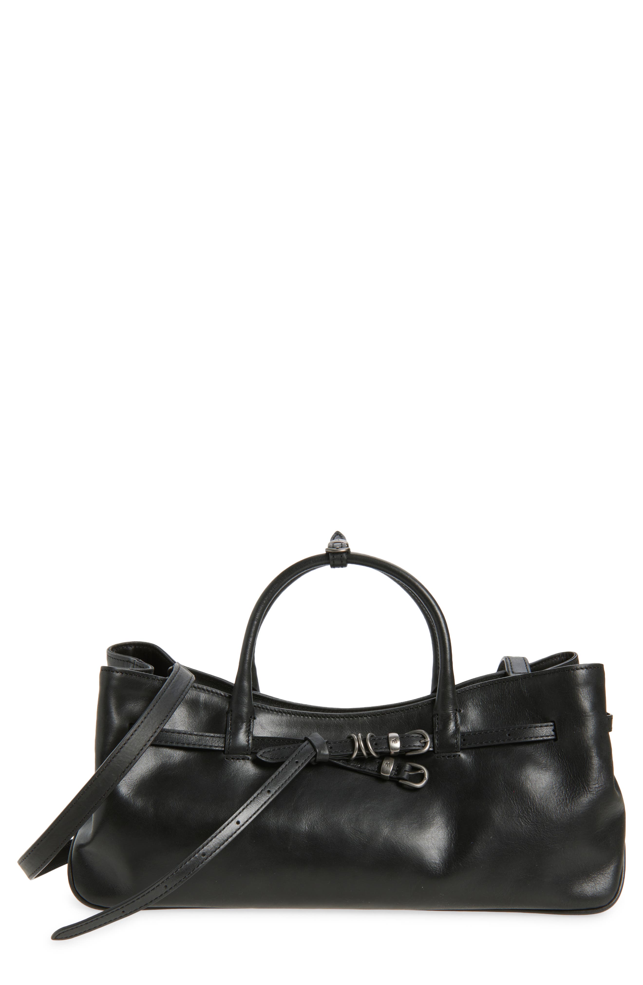 MARGESHERWOOD Grandma Buckle Suede Shoulder Bag, Main, color, Black Pull-Up