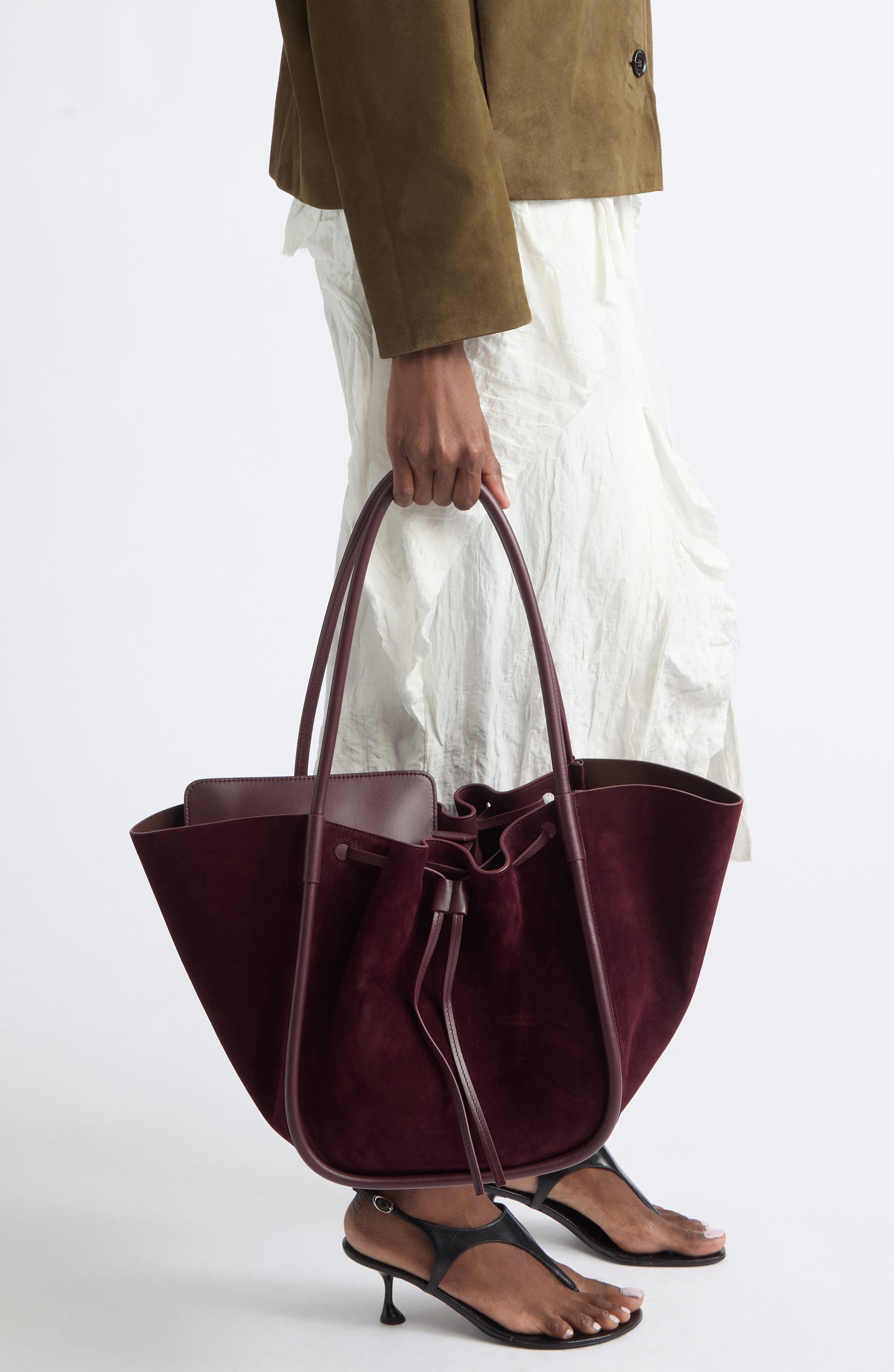 Large Ruched Leather Tote, Alternate, color, OXBLOOD