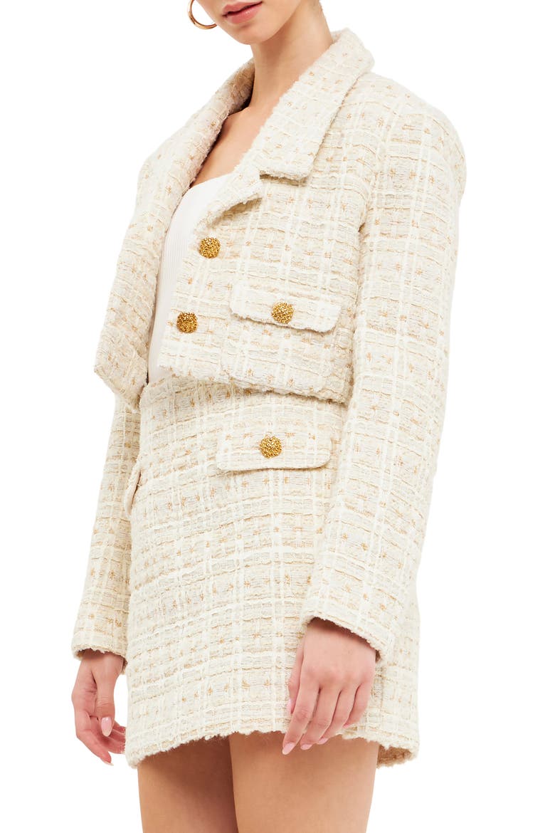 Premium Crop Tweed Jacket, Alternate, color, IVORY
