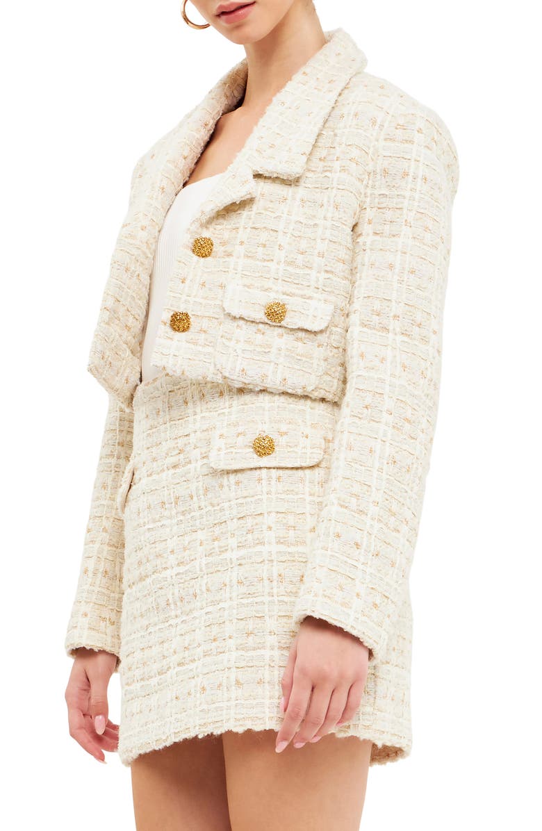 Endless Rose Premium Crop Tweed Jacket, Alternate, color, Ivory