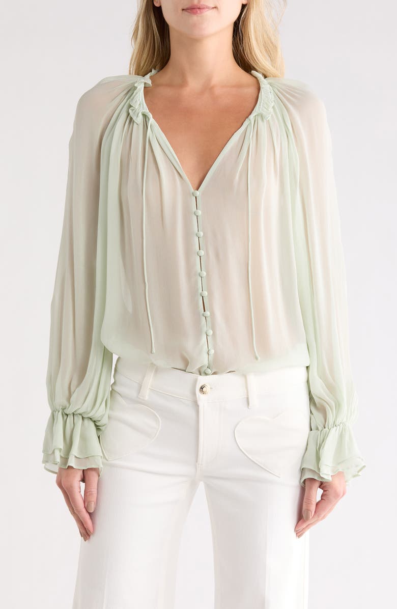 Alice + Olivia Josephine Tie Neck Top, Main, color, Green Tea