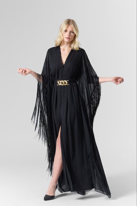 Luna Fringe Belted Gown Dress