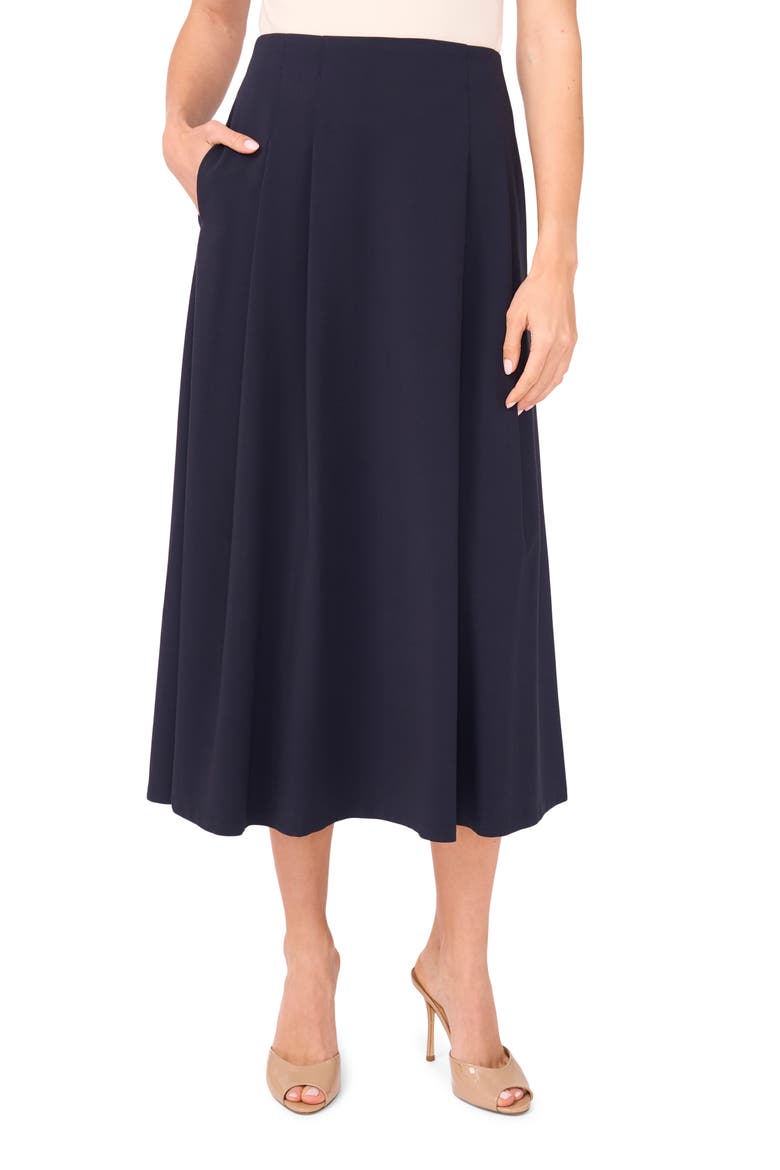 Pleated A-Line Midi Skirt, Main, color, NAVY DEPTHS