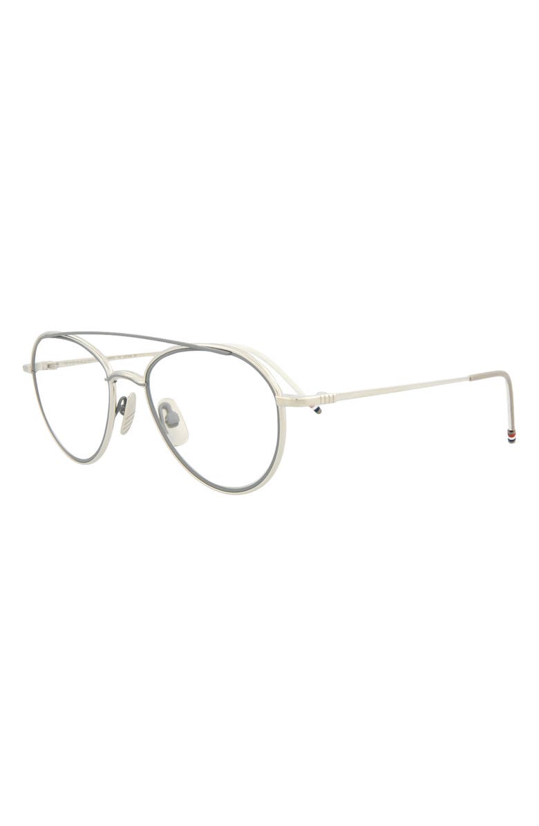 Thom Browne Novelty 53mm Aviator Optical Glasses, Alternate, color, Silver Matte Grey