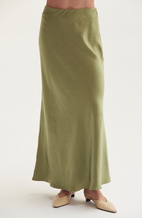 Crushed Satin Maxi Skirt