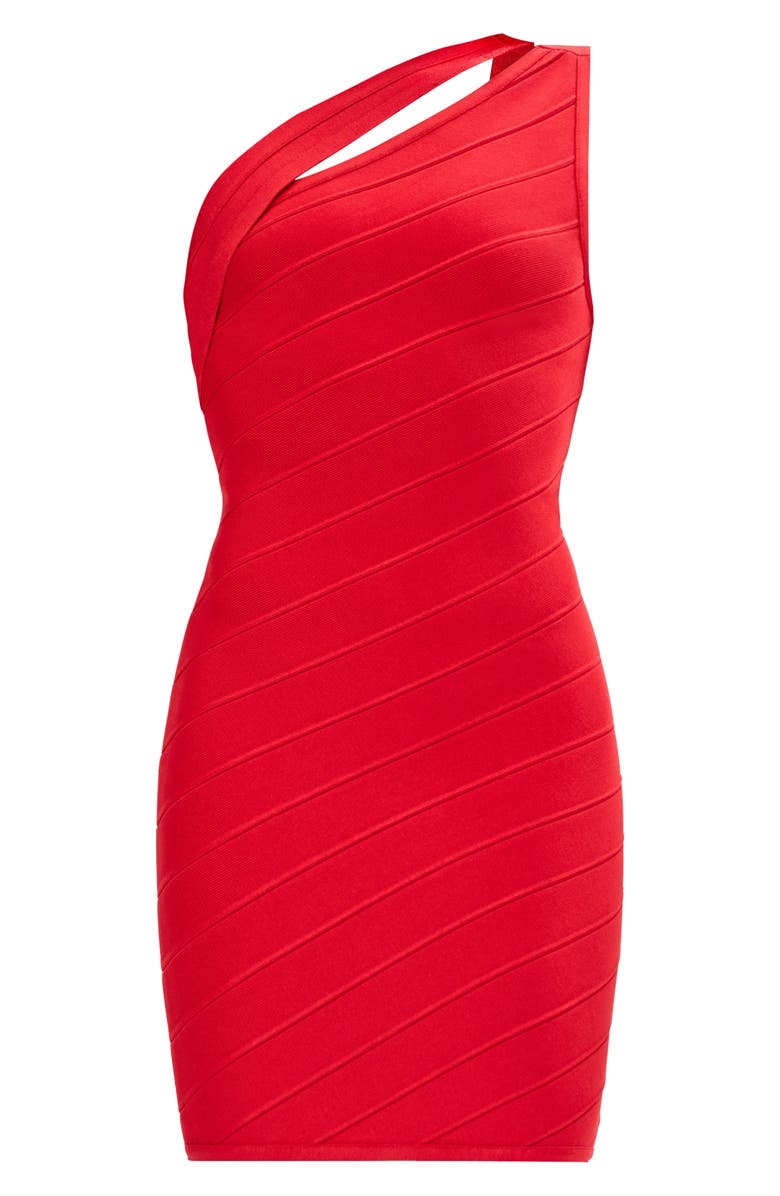 Herve Leger The Molly One-Shoulder Dress, Alternate, color, Chili