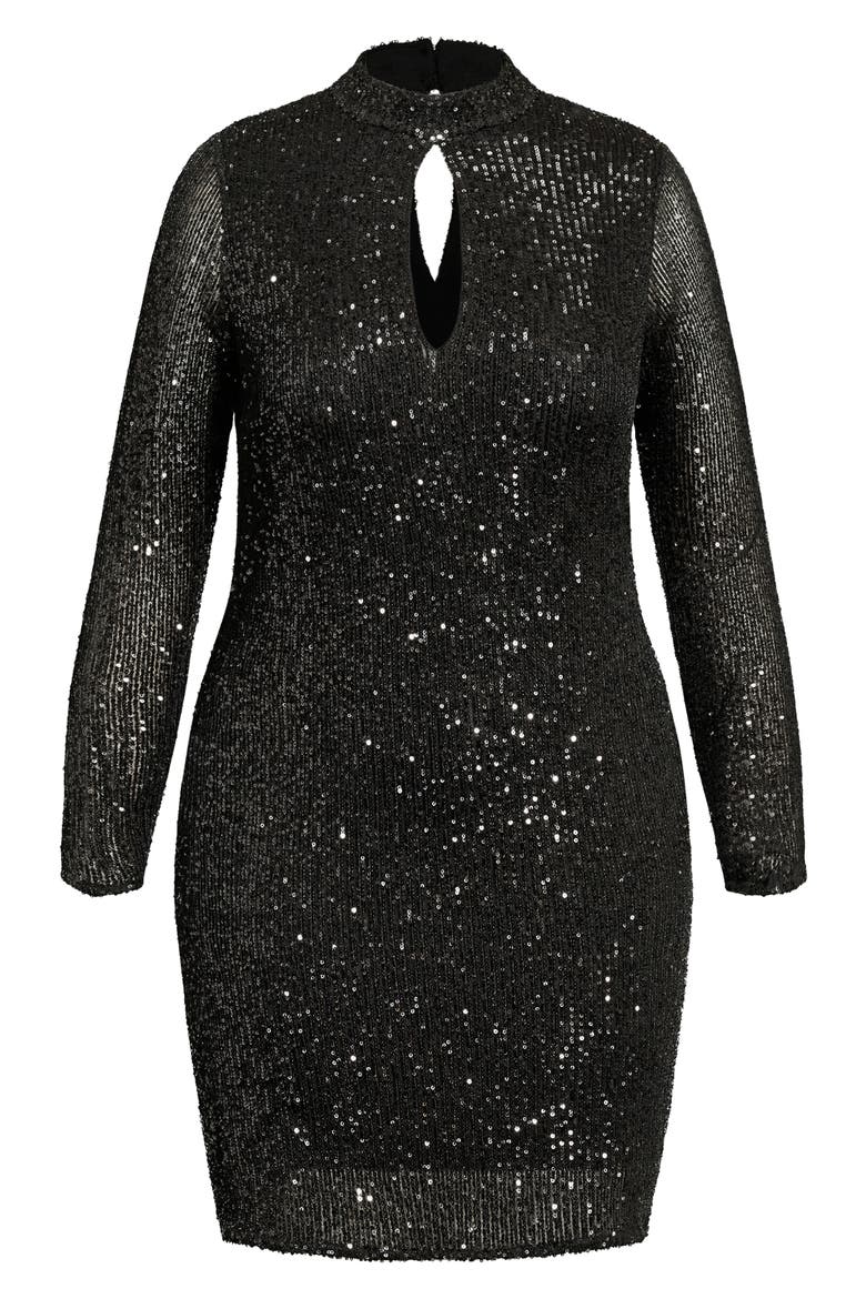 Glowing Sequin Long Sleeve Sweater Dress, Alternate, color, BLACK