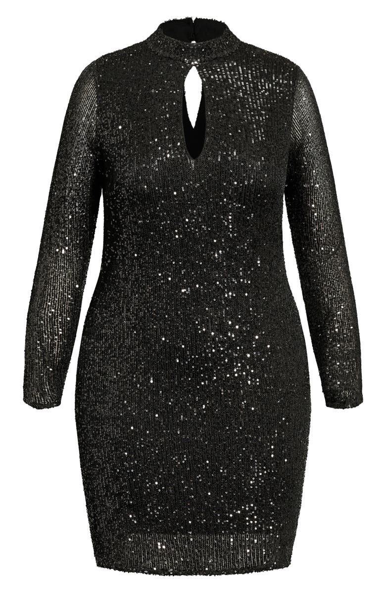 City Chic Glowing Sequin Long Sleeve Sweater Dress, Alternate, color,