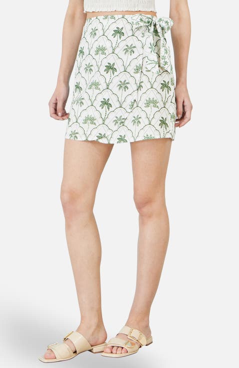 Palm Print Cotton Wrap Skirt