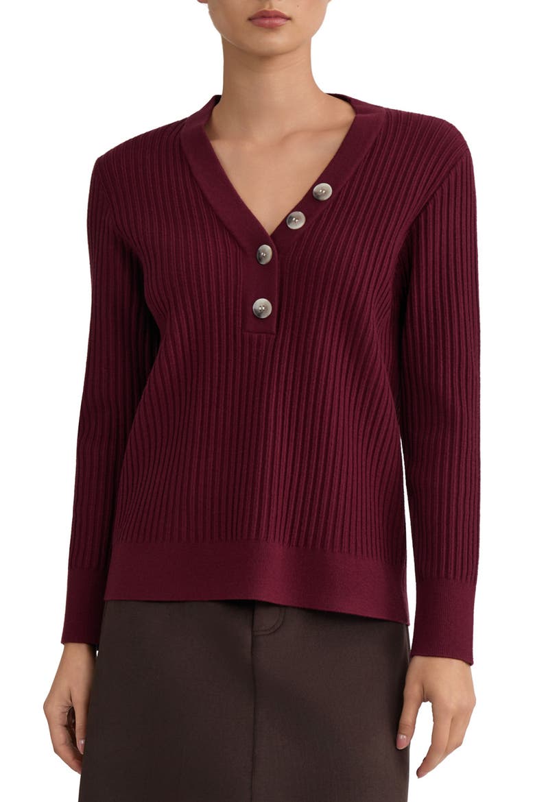 Ribbed Y-Neck Sweater, Main, color, CLASSIC WINE