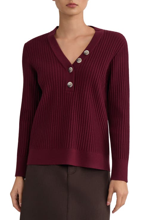 Ribbed Y-Neck Sweater