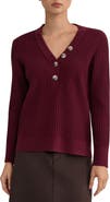 Jones New York Ribbed Y-Neck Sweater