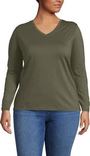 Lands' End Plus Size Supima Cotton Long Sleeve V-Neck T-Shirt