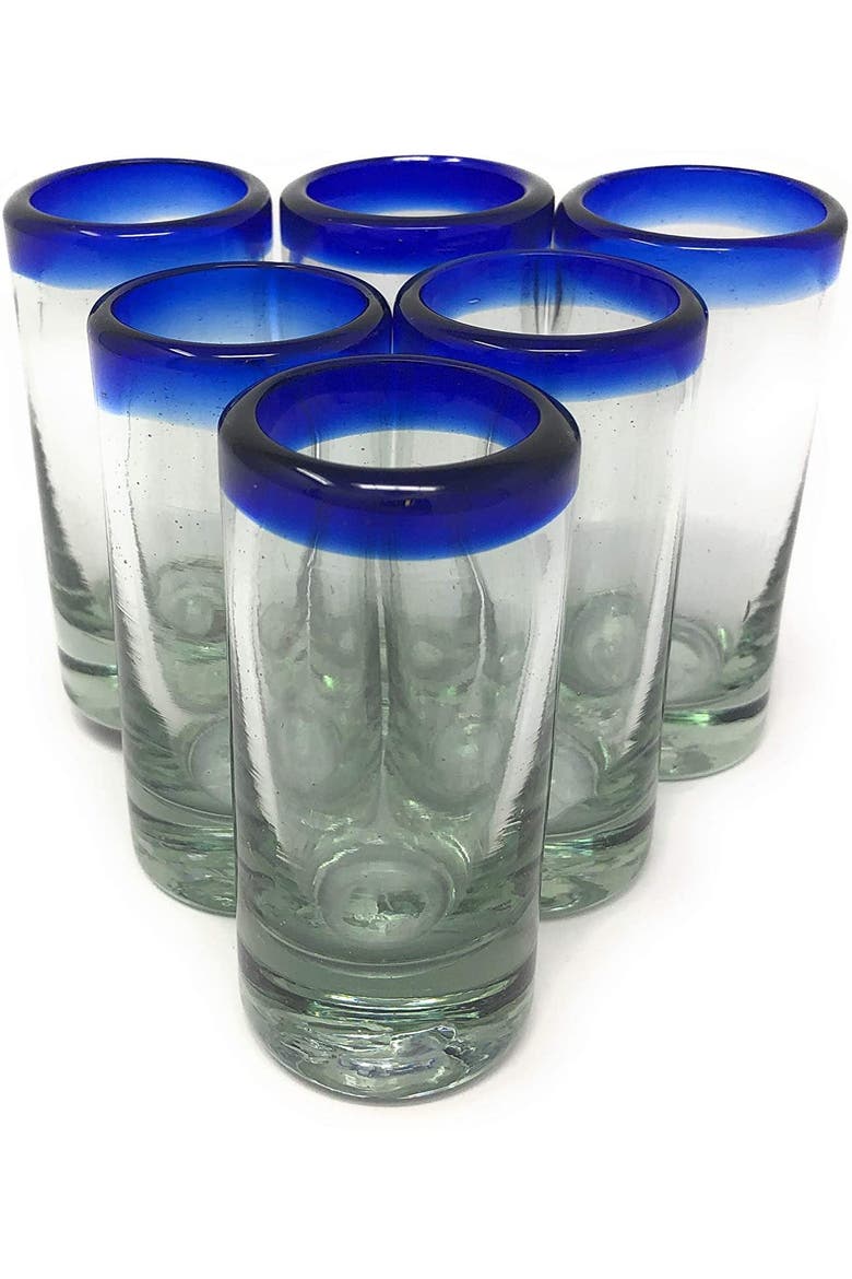 Rim Tequila Shot Glasses - Set of 6, Alternate, color, Cobalt Rim