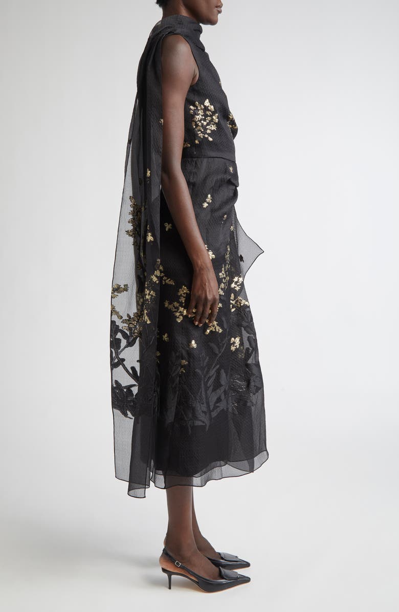 Erdem Drape Silk Blend Midi Cocktail Dress, Alternate, color, Black