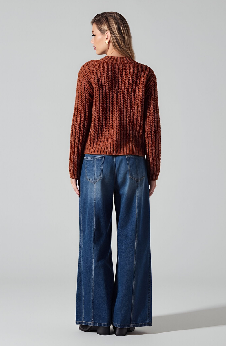 Modenaire Chunky Ribbed Gold-Button Patch-Pocket Cardigan, Alternate, color, Rust