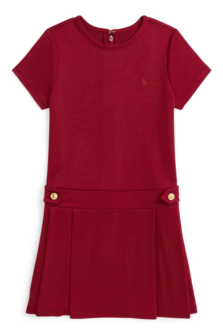 Kids' Pleat Ponte Dress, Main, color, RED
