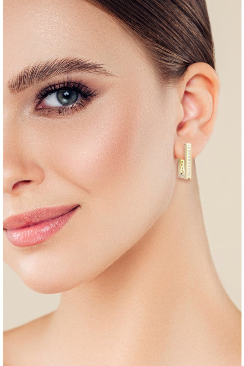 Small Cubic Zirconia Rectangular Hoop Earrings, Alternate, color, GOLD