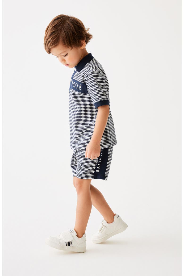 Kids' Geo Jacquard Cotton Polo & Shorts Set, Alternate, color, BLUE