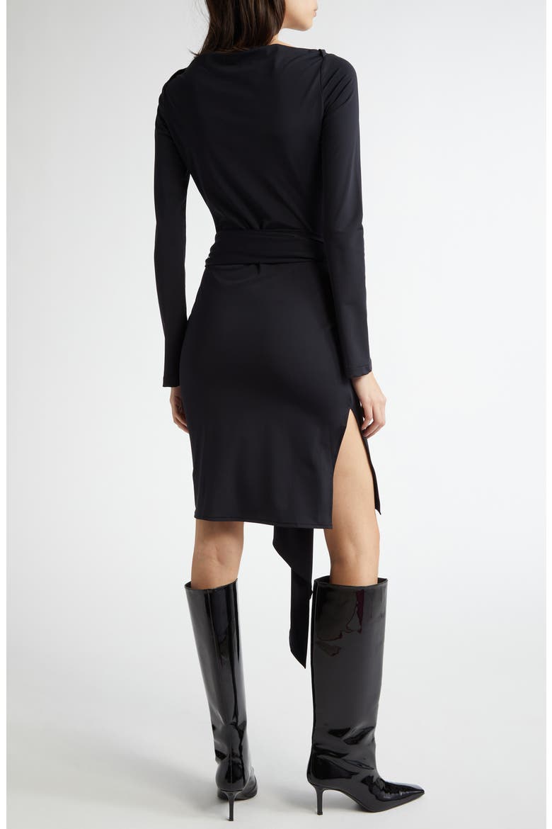 Carabiner Sash Long Sleeve Stretch Jersey Dress, Alternate, color, BLACK
