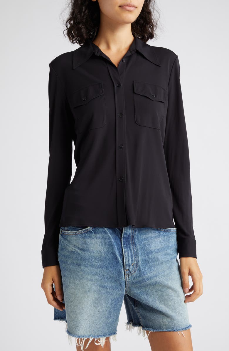 Nili Lotan Aveline Pocket Button-Up Shirt, Alternate, color, Black