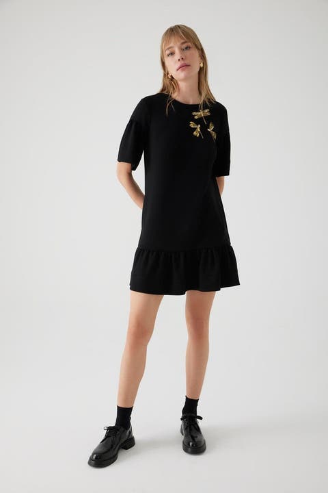 Alexandra Embroidered Stretch Knit Mini Dress